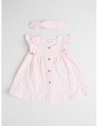 Mayoral Set de rochie cu model in dungi si bentita - 2 piese - Roz pastel