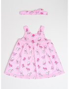 Mayoral Set de rochie cu model si bentita - 2 piese - Alb/Fucsia/Roz pastel