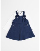 Mayoral Set de salopeta scurta si bluza cu guler - Alb murdar/Bleumarin