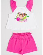 Mayoral Set de top din amestec de bumbac cu model si pantaloni scurti - Alb/Fucsia