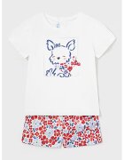 Mayoral Set de top din amestec de bumbac cu model si pantaloni scurti - Rosu/Alb/Albastru