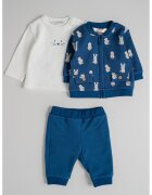 Mayoral Set de trening cu model iepure si bluza - 3 piese - Albastru inchis/Maro deschis/Alb murdar