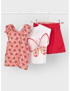 Mayoral Set de tricou cu imprimeu - rochie si fusta - 3 piese - Rosu/Alb/Roz
