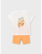 Mayoral Set de tricou de bumbac si colanti scurti - Portocaliu pal/Alb murdar