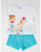 Mayoral Set de tricou de bumbac si pantaloni scurti - 2 piese - Alb/Verde/Mint