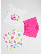 Mayoral Set de tricouri si pantaloni scurti - 3 piese - Albastru pastel/Fucsia/Alb optic