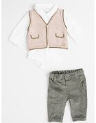 Mayoral Set de vesta - camasa si pantaloni - Alb/Gri/Maro taupe deschis