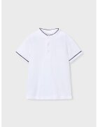 Mayoral Tricou cu buzunar pe piept si decolteu henley - Alb/Bleumarin