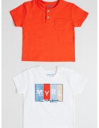 Mayoral Tricou cu imprimeu text - Albastru pastel/Portocaliu mandarina/Alb murdar