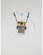 Mayoral Tricou de bumbac cu decolteu la baza gatului si imprimeu grafic - Alb/Maro deschis