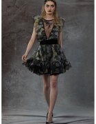 MIAU by Clara Rotescu Rochie cu imprimeu floral si garnituri de dantela - Verde/Negru/Albastru prafuit