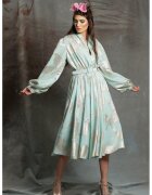 MIAU by Clara Rotescu Rochie cu maneci lungi si model Sanziana - Verde