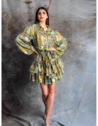 MIAU by Clara Rotescu Rochie de matase cu model Twila - Auriu/Verde pal/Maro deschis