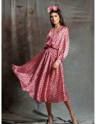 MIAU by Clara Rotescu Rochie din amestec de matase cu decolteu in V si model Columbiana - Roz