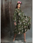 MIAU by Clara Rotescu Rochie din amestec de matase cu imprimeu si funda din panglici Eze - Verde