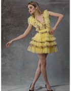 MIAU by Clara Rotescu Rochie din tul cu detalii florale Lula - Galben