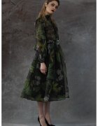 MIAU by Clara Rotescu Rochie evazata cu maneci bufante Eivissa - Verde