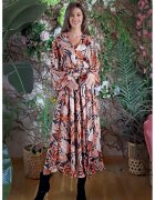 MIAU by Clara Rotescu Rochie midi din amestec de matase Cremona - Portocaliu/Bleumarin