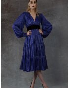 MIAU by Clara Rotescu Rochie midi evazata cu decolteu in V Talalaia - Albastru