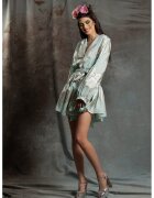 MIAU by Clara Rotescu Rochie mini evazata din amestec de matase Calina - Verde