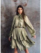MIAU by Clara Rotescu Rochie mini stratificata din amestec de matase Sunna - Verde sparanghel