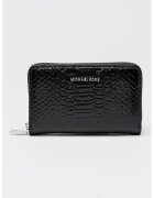 Michael Kors Portmoneu de piele lacuita cu fermoar si model piele de reptila Bryant - Negru