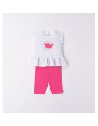 Minibanda Compleu tricou si colanti trei sferturi pentru fetite - 3.6751 - Alb/Fucsia