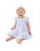 Minibanda Rochie pentru bebe fetite cu dungi bleu si albe volanase si funde la spate