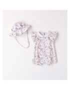 Minibanda Salopeta scurta cu imprimeu floral si palarie asortata pentru fetita nou nascut - 3.8715 - Roz