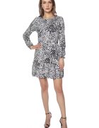 Miss One Rochie mini cu imprimeu si terminatie evazata - Alb/Negru