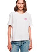 Mister tee Tricou cu decolteu la baza gatului si model grafic pe partea din spate - Alb/Negru/Roz
