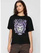 Mister tee Tricou cu imprimeu grafic si decolteu la baza gatului - Alb/Negru/Lila