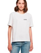 Mister tee Tricou de bumbac cu imprimeu pe partea din spate - Alb/Negru/Portocaliu pal