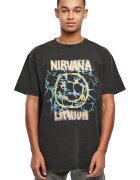 Mister tee Tricou unisex cu imprimeu si maneci cazute - Negru/Galben pal/Albastru deschis