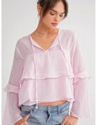 Mixray Bluza dama - Bluza cu volane si detaliu funda - roz pudrat - textil