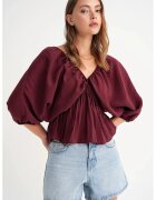 Mixray Bluza dama - cu decolteu in V si volane - rosu burgundi - textil - Visiniu