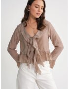 Mixray Bluza dama - HiCCUP - cu volane - decolteu in V - bej natural - tul