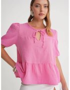 Mixray Bluza dama HiCCUP - muselina texturata - decolteu rotund - roz pudrat - bumbac