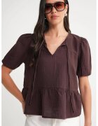 Mixray Bluza dama HiCCUP - texturata - cu decolteu rotund - maro - muselina
