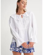 Mixray Bluze - Femei - Bluza cu Guler si Inchidere cu Alb - Alb
