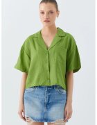 Mixray Camasa crop - croiala lejera - verde masliniu - textil