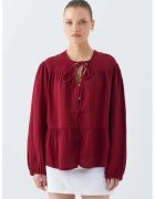 Mixray Camasa dama - bluza cu maneca lunga - croiala relaxata - rosu burgundy - textil