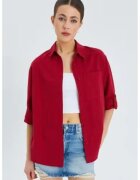 Mixray Camasa dama - camasa cu maneca lunga - buzunar - rosu burgundi - textil