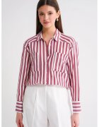 Mixray Camasa dama - camasa poplin cu dungi - rosu burgundi - bumbac