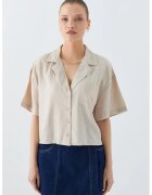 Mixray Camasa dama - crop cu nasturi si buzunar - culoare Stone Natural - Loose Fit