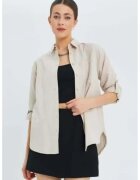 Mixray Camasa dama - cu maneca lunga - nasturi - buzunar - oatmeal - textil