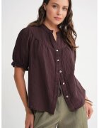 Mixray Camasa dama - cu maneca scurta - amestec de in - maro cafea