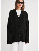 Mixray Cardigan - cu nasturi - decolteu in V - negru - tricot -