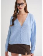 Mixray Cardigan dama - cu nasturi - decolteu in V - albastru deschis - tricot -