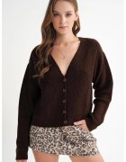 Mixray Cardigan dama - cu nasturi - decolteu in V - tricot - maro inchis -